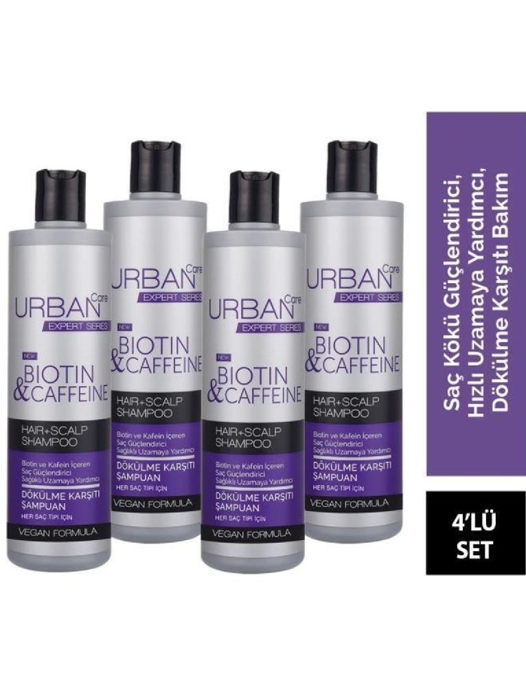 Urban Care Expert Serisi Biotin ve Kafein Dökülme Karşıtı Saç Bakım Şampuanı 350 ML X 4 Adet