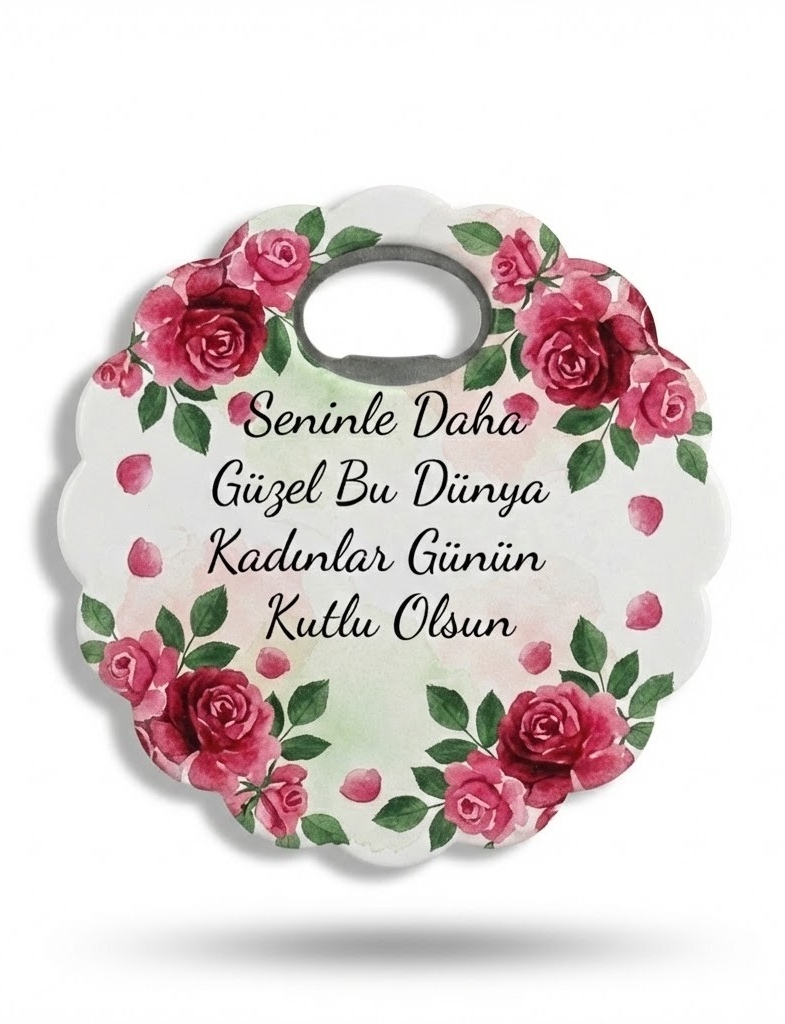 Kadınlar Günü Çiçek Magnet Şişe Açacağı