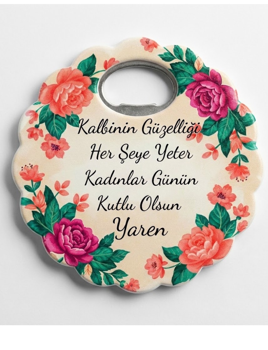 Kadınlar Günü Kişiye Özel İsimli Çiçek Magnet Şişe Açacağı