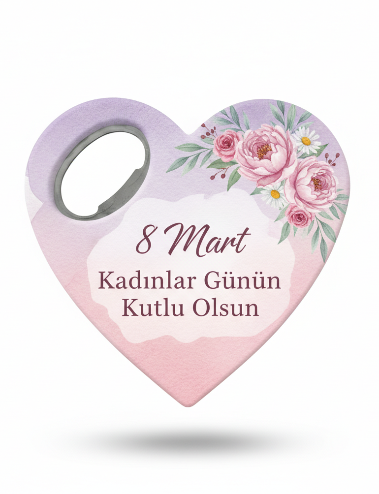 Kadınlar Günü Kalpli Magnet Şişe Açacağı