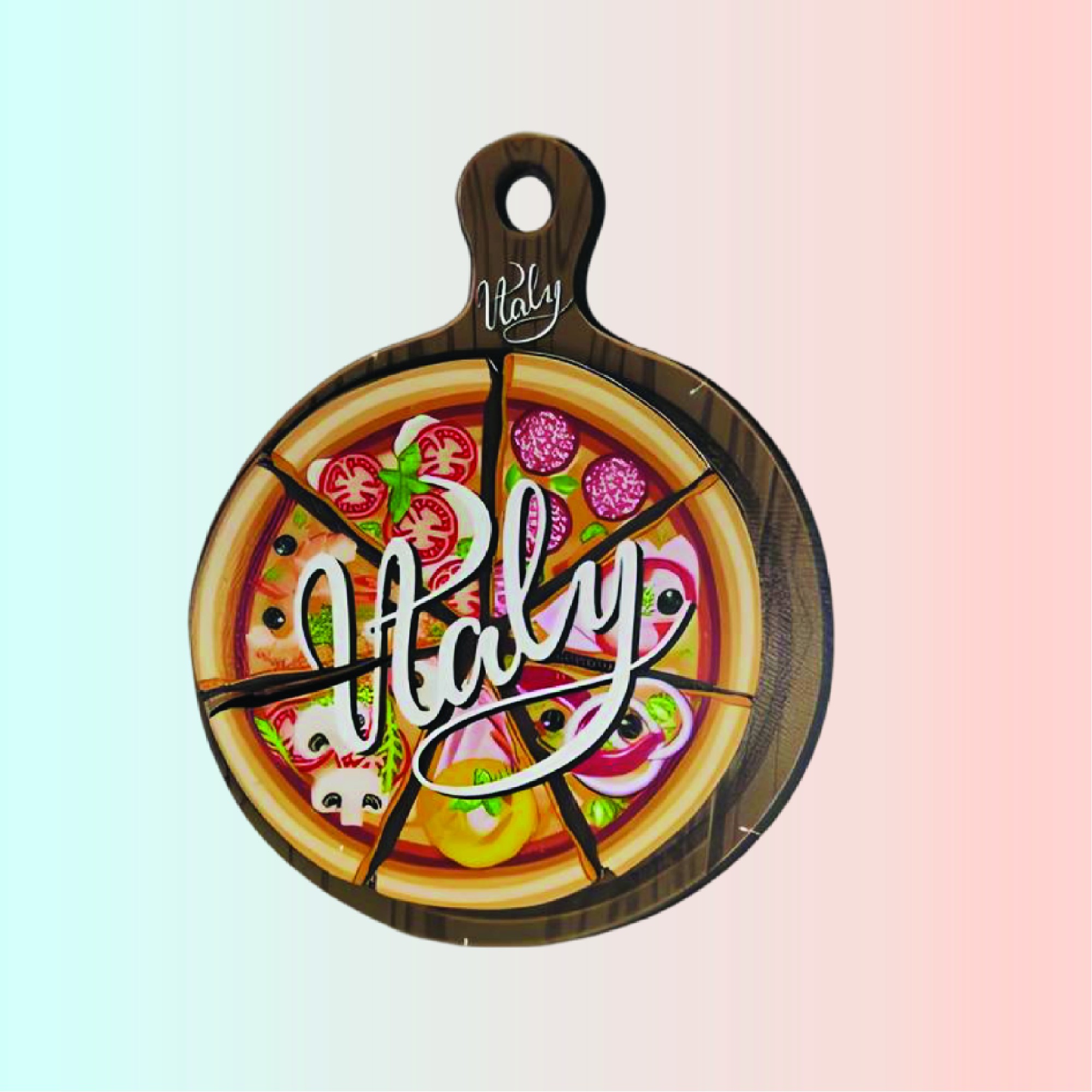 İtalya Pizza Temalı Ahşap Magnet