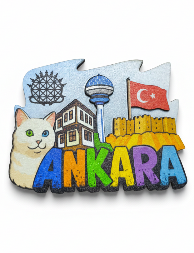 Ankara Kedisi Temalı Ahşap Magnet