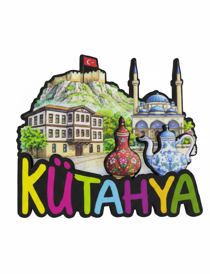 Kütahya Çini ve Şehir Simgeleri Temalı Ahşap Magnet