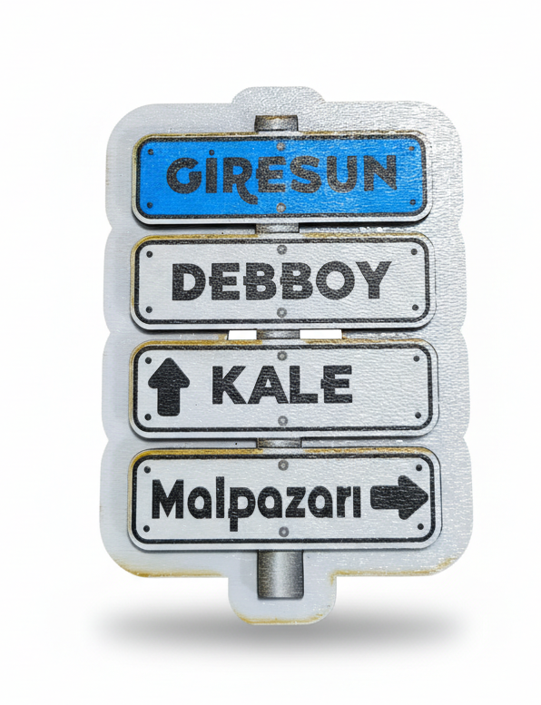 Giresun Yön Tabelası Temalı Ahşap Magnet