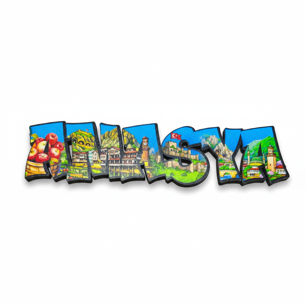 Amasya Temalı Tipografik Ahşap Magnet
