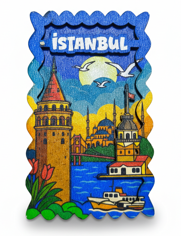 İstanbul Temalı Kartpostal Stil Ahşap Magnet